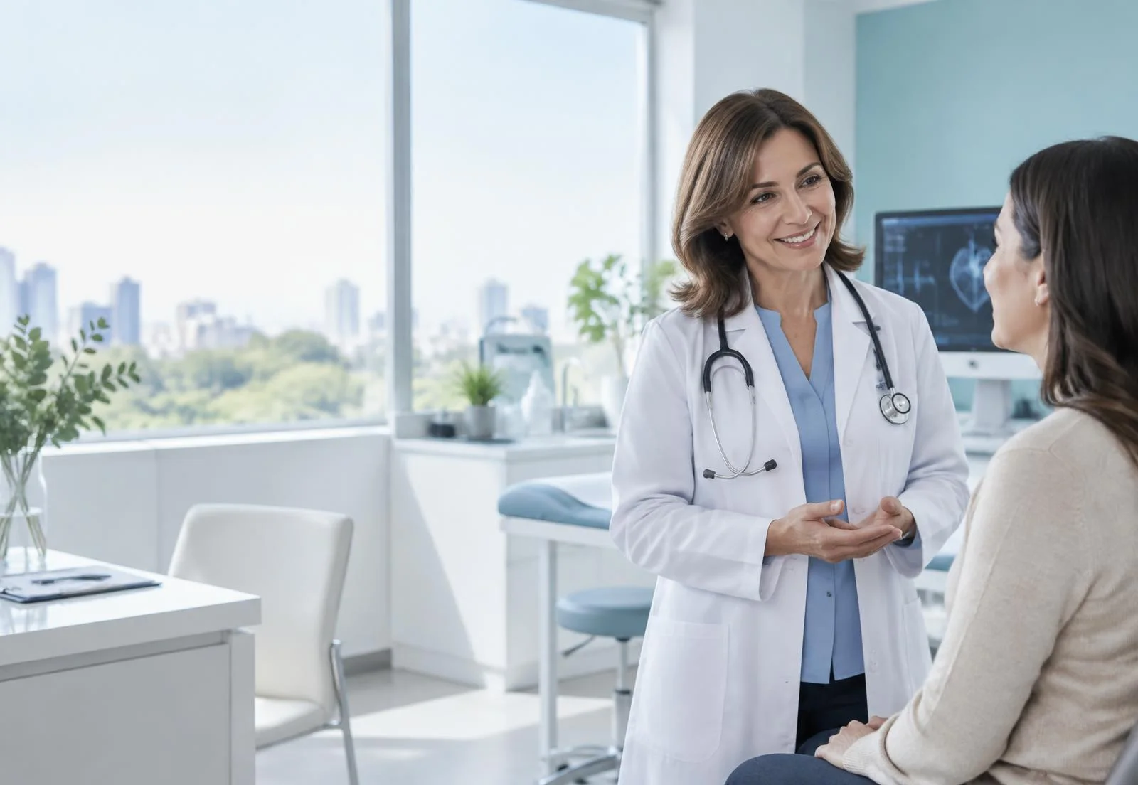 Profesional médica conversando con una paciente